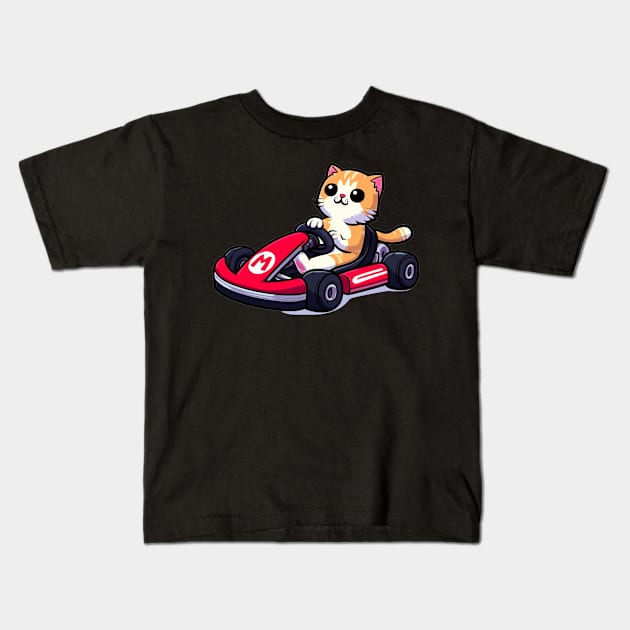 Purrfect Karting Adventure: Cat Karting Extravaganza Kids T-Shirt by abdelDes